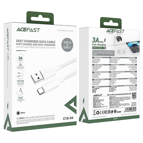 Фото - Кабель синхронизации данных AceFast C18-04 USB-A to USB-C White (6974316284260)