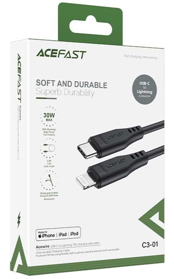 Фото - Кабель синхронизации данных AceFast USB 2.0 USB-C to Lightning, 1,2 м, 3.0A, TPE C3-01 Black (6974316280804)