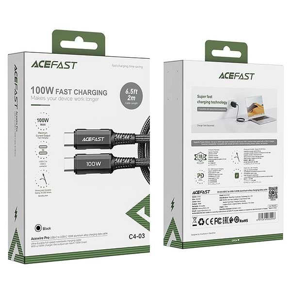 Фото - Кабель синхронизации данных AceFast USB 2.0 USB-C to USB-C, 2 м, 100W, 5.0A, C4-03 (6974316280996)