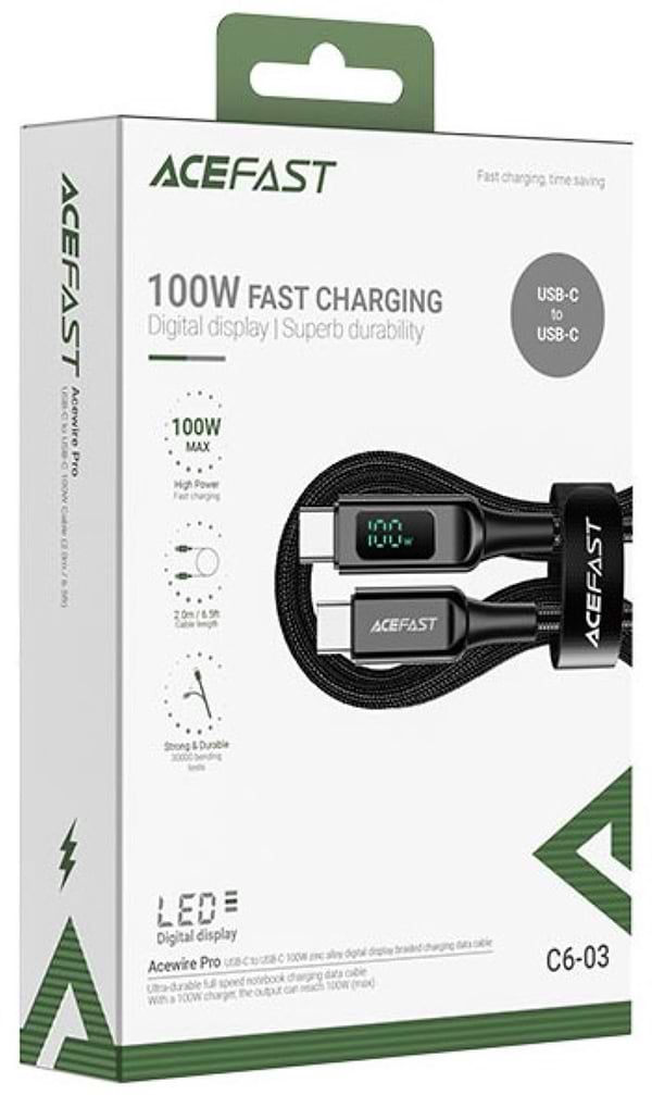 Фото - Кабель синхронизации данных AceFast USB 2.0 USB-C to USB-C, 2 м, 100W, 5.0A, with display, C6-03 (6974316281054)