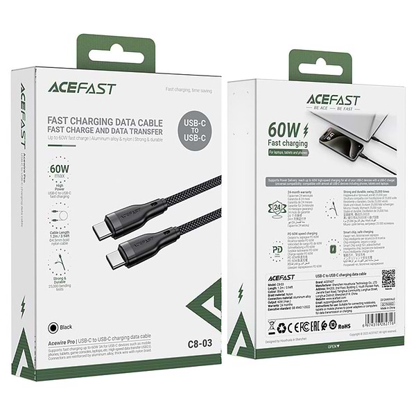 Фото - Кабель синхронизации данных AceFast USB 2.0 USB-C to USB-C, 1,2 м, 3.0A, C8-03 (6974316282716)