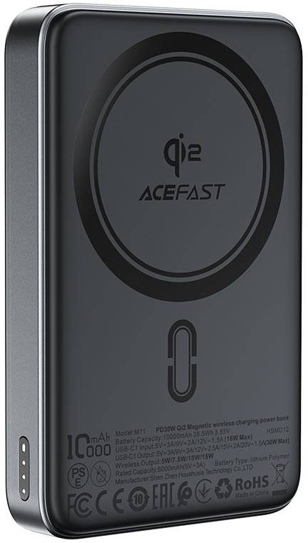 Батарея мобільна AceFast M11 PD30W Qi2 magnetic wireless charging power bank 10000 mAh Black (6974316282341) - Фото 1