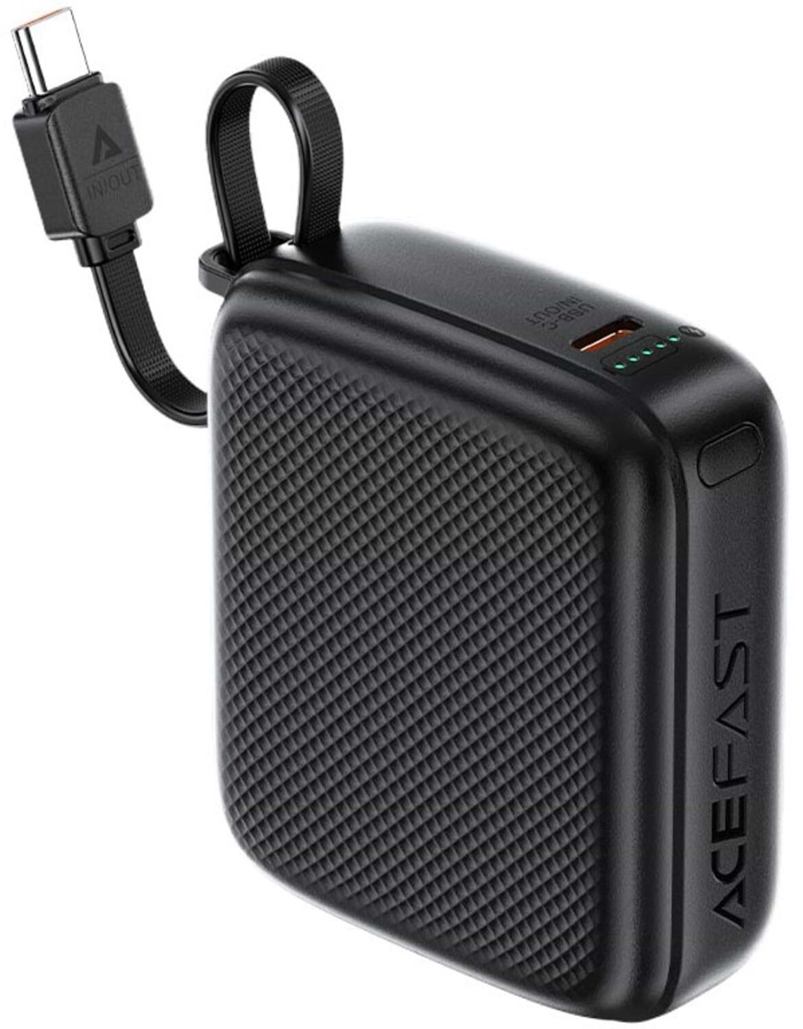 Батарея мобильная AceFast 10000mAh 20W PD,QC3.0 USB-C In/Out with build Type-C cable, M15 Black (6974316283973)