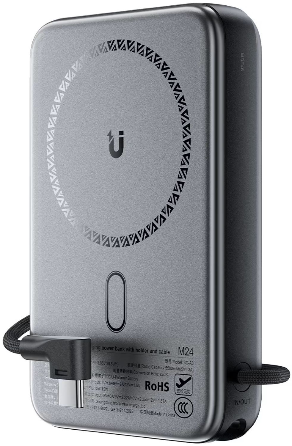 Батарея мобильная AceFast Magnetic Wireless 10000mAh 22.5W PD,QC 3.0 USB-C In/Out, QI 15W  M24 Metal Gray (6974316284871)