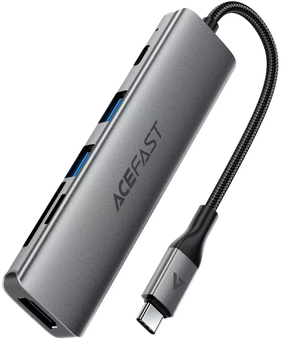 Хаб USB AceFast USB3.0 Type-C - HDMI4K@60Hz/2xUSB-A 3.0/TF/SD/USB-C 90W Hub 6-in-1 J18 (6974316285939)