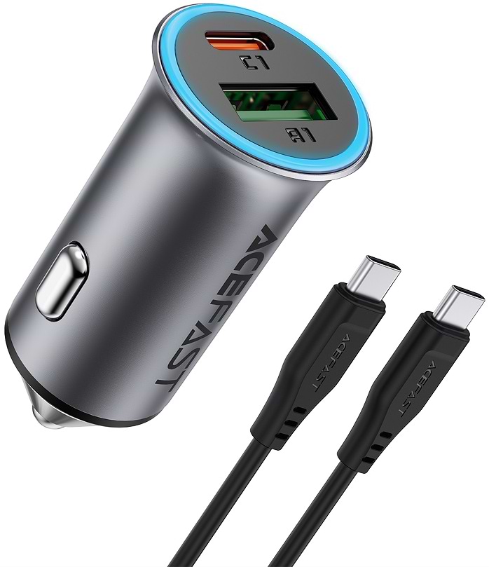 Автомобільний зарядний пристрій AceFast B16 95W (USB-A+USB-C) dual port metal car charger set (P5) Metal Gray (6974316285304)