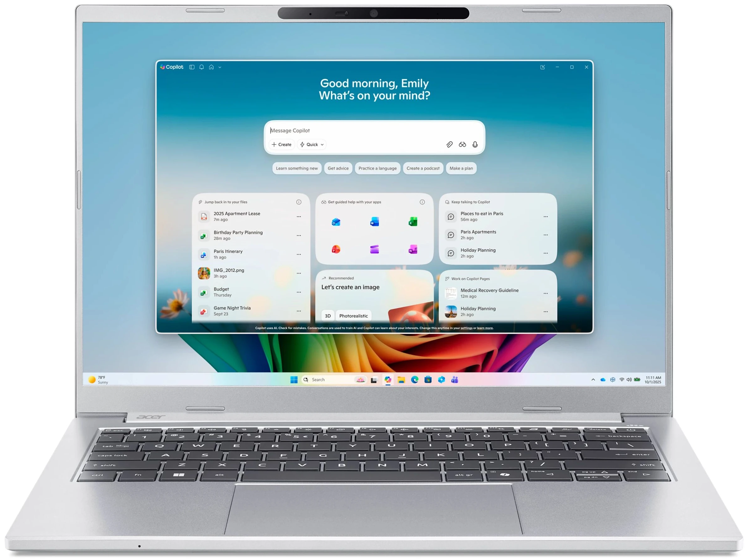Ноутбук Acer Aspire 14 AI A14-I71M (NX.JVTEU.003) Pure Silver