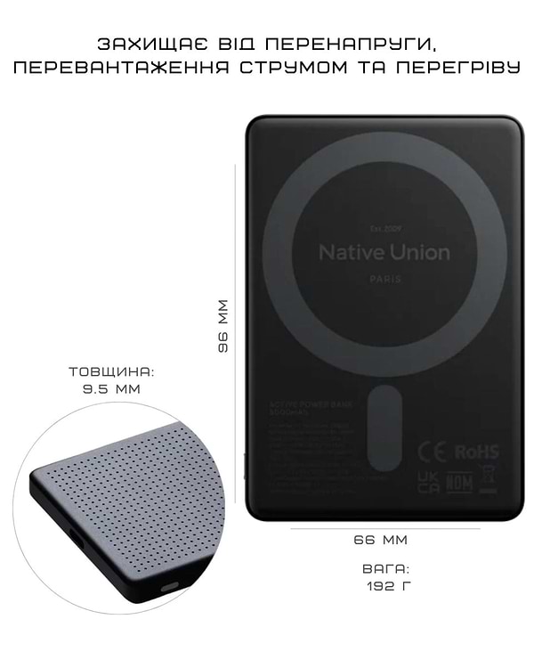 Фото - Батарея мобильная Native Union Active Magnetic 5 000mAh Black (ACTPB-5KMS-BLK)
