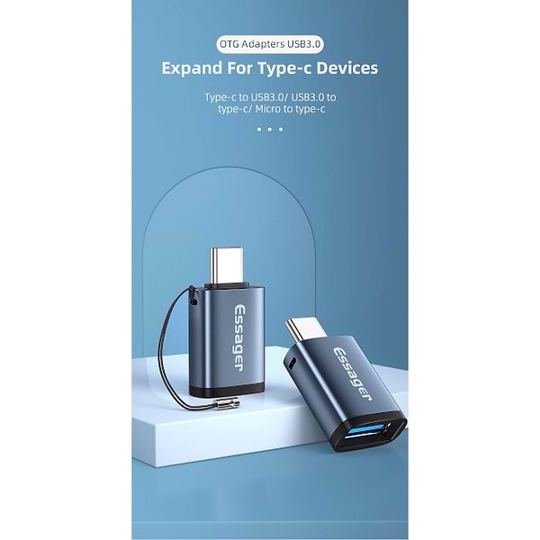 Фото - Переходник Essager Soray OT (USB Female to Type-C Male) USB3.0 Adaptor Grey (EZJAC-SRA0G)