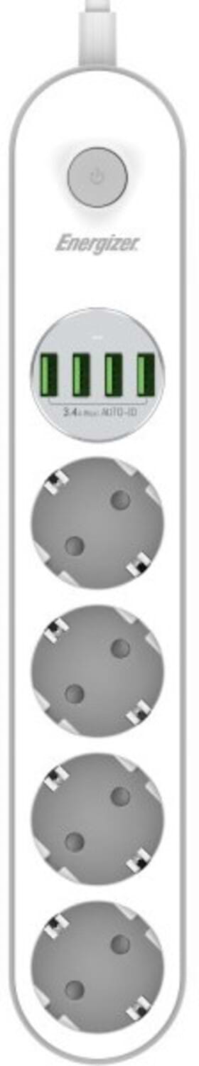 Сетевой фильтр Energizer 4 розетки, 4xUSB 3.4A, с заземлением белый 2.0 м (EPB2500W00EU)