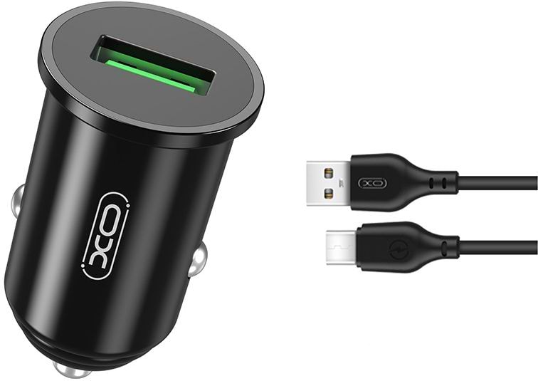 Автомобільний зарядний пристрій XO TZ12 QC3.0 18W with Type-c cable, black (XO-TZ12+C)