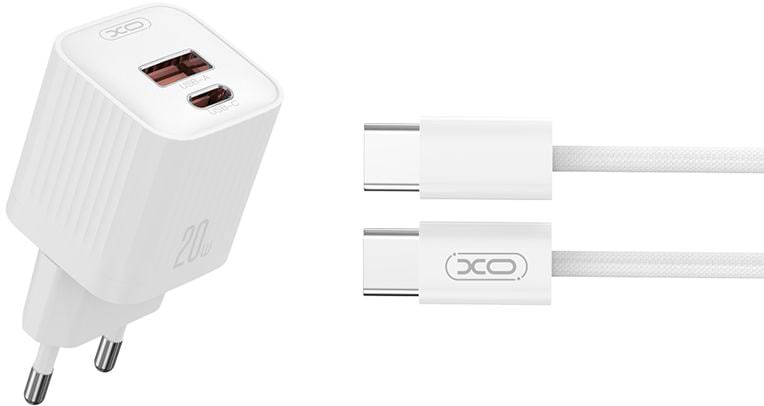 Мережевий зарядний пристрій XO L147 PD20W 1USB-A+1USB-C Charger with TYPE-C cable, white (XO-L147+C)