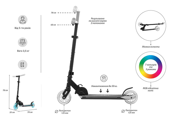 Фото - Двоколісний самокат 2E Aero RGB (AERO-125-RGB)