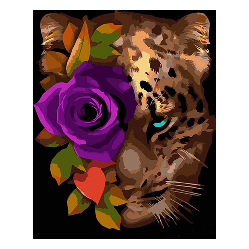 Картина по номерам Strateg Леопард с розой 40х50 см (AH1002)