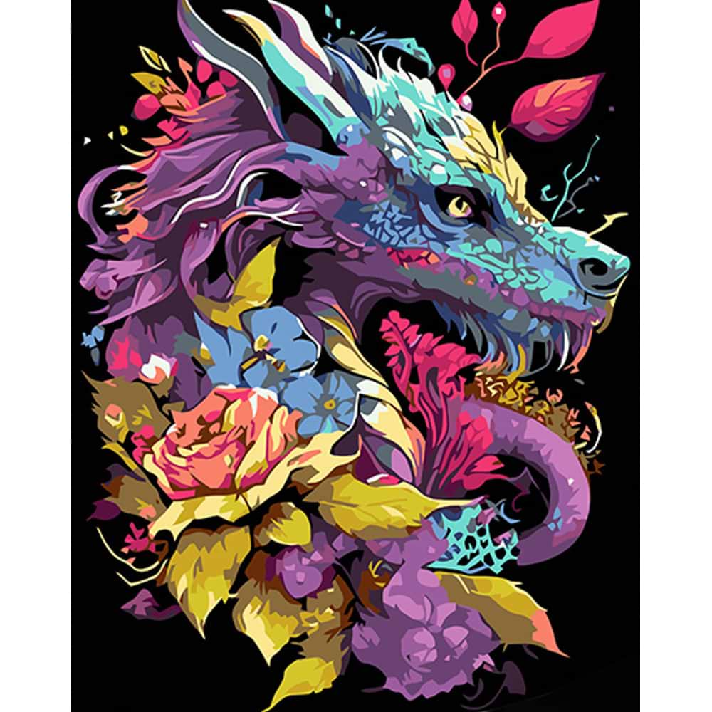 Картина за номерами Strateg Дракон у квітках 40х50 см (AH1037)