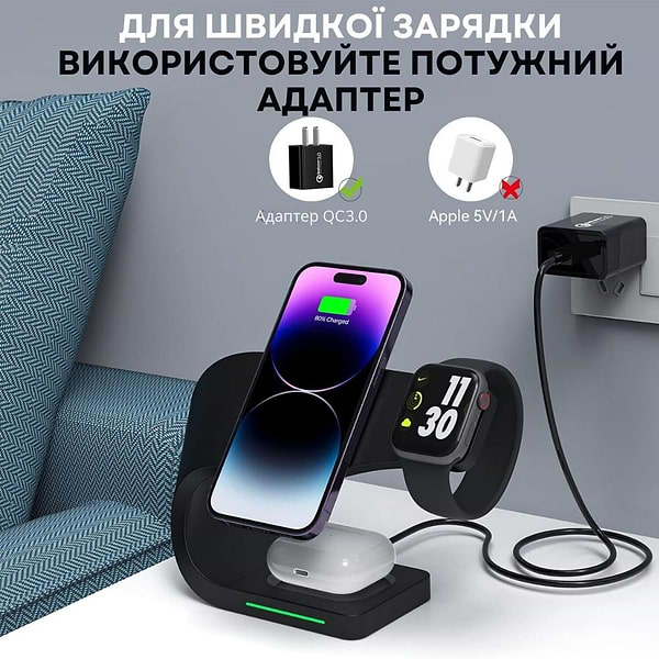 Фото - Беспроводное зарядное устройство Ailink Dock Station C-line 4 в 1 Black (AI-DS-C-line-3in1bk)