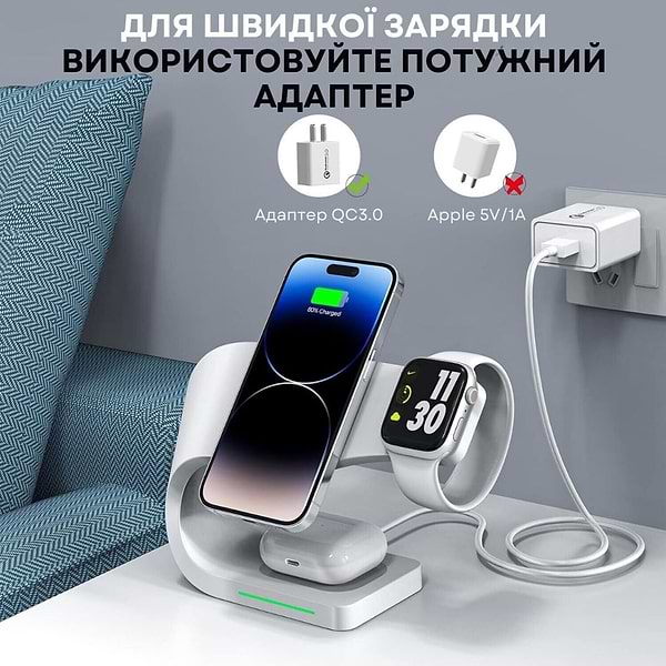 Фото - Бездротовий зарядний пристрій Ailink Dock Station C-line 4 в 1 White (AI-DS-C-line-3in1wh)