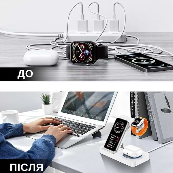 Фото - Бездротовий зарядний пристрій Ailink Dock Station T-line 4 в 1 White (AI-DS-T-line-4in1wh)