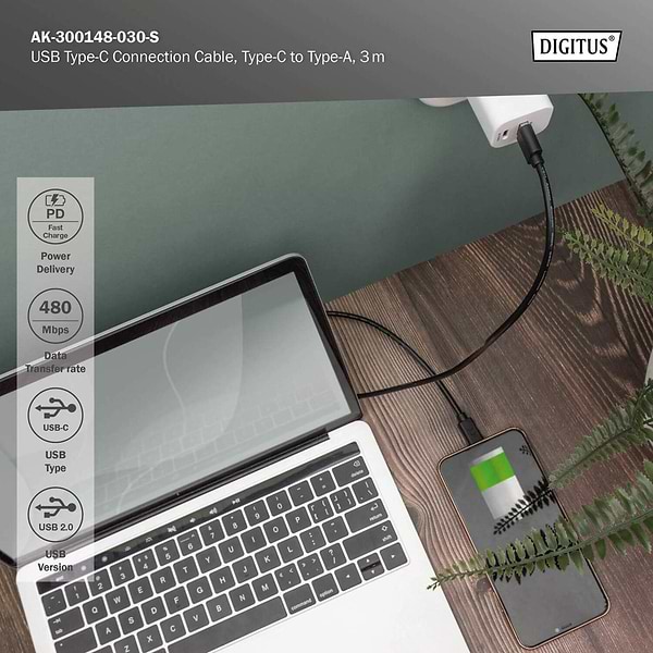 Фото - Кабель USB Type-A - USB Type-A Digitus USB-A > USB-C 3 м Black (AK-300148-030-S)
