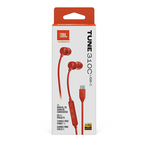Фото - Навушники вкладиші дротові JBL Tune 310C USB-C Red (JBLT310CRED)