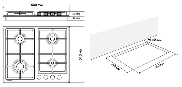 Фото - Уценка - Варочная панель газовая ELEYUS ALEXA 60 IS CF