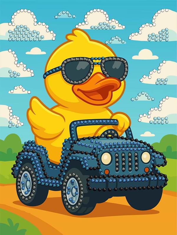 Фото - Алмазний живопис Ideyka Качка на машині 15x20 см (AMV1207)