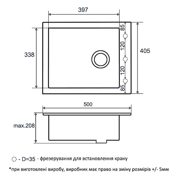 Фото - Мойка кухонная Ventolux Amore (Space Black) 500x400x200