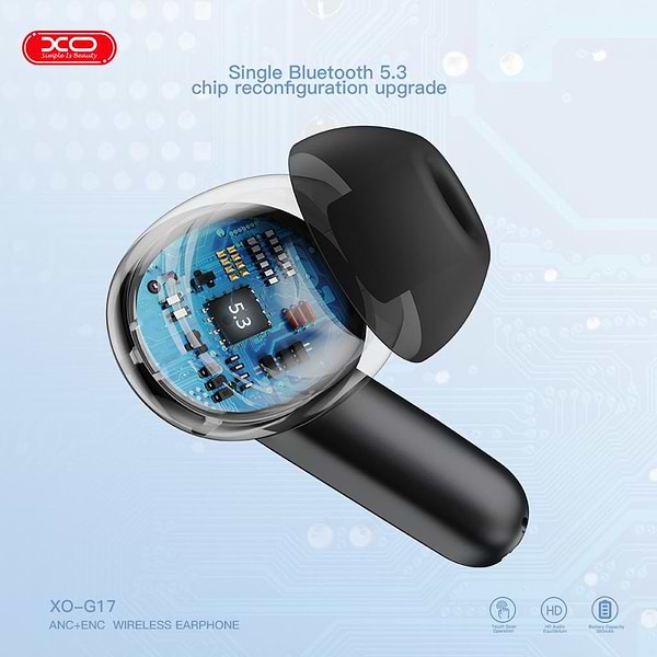Фото - Наушники вкладыши беспроводные TWS XO G17 ANC+ENC Black (XO-G17BK)
