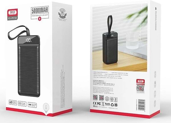 Фото - Батарея мобільна XO 50000 mAh 20W PD+QC Black (PR158)