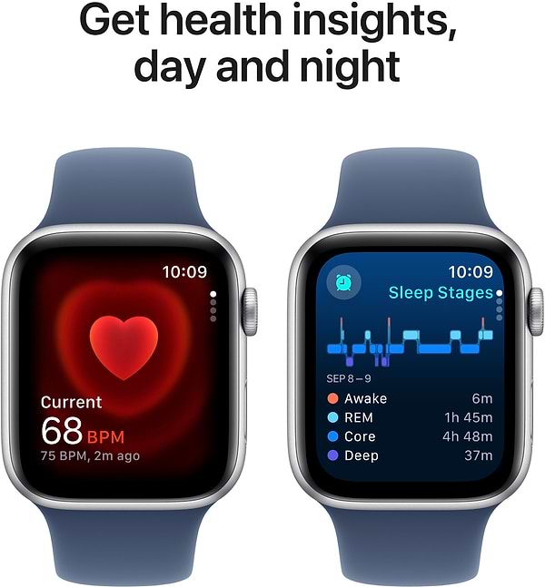 Фото - Смарт-годинник Apple Watch SE GPS + eSIM 44mm Silver Aluminium Case with Denim Sport Band - M/L