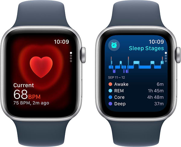 Фото - Смарт-годинник Apple Watch SE GPS 44mm Silver Aluminium Case with Storm Blue Sport Band - M/L
