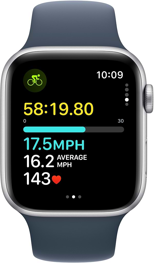 Фото - Смарт-годинник Apple Watch SE GPS 44mm Silver Aluminium Case with Storm Blue Sport Band - M/L
