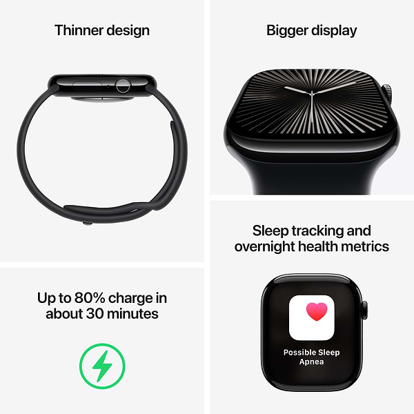 Фото - Смарт-годинник Apple Watch Series 10 GPS + eSIM 42mm Jet Black Aluminium Case with Black Sport Band - S/M