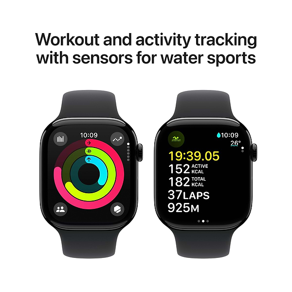 Фото - Смарт-годинник Apple Watch Series 10 GPS + eSIM 42mm Jet Black Aluminium Case with Black Sport Band - S/M