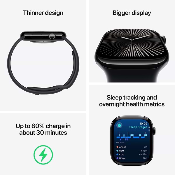 Фото - Уценка - Смарт-часы Apple Watch Series 10 GPS 46mm Jet Black Aluminium Case with Black Sport Band - M/L