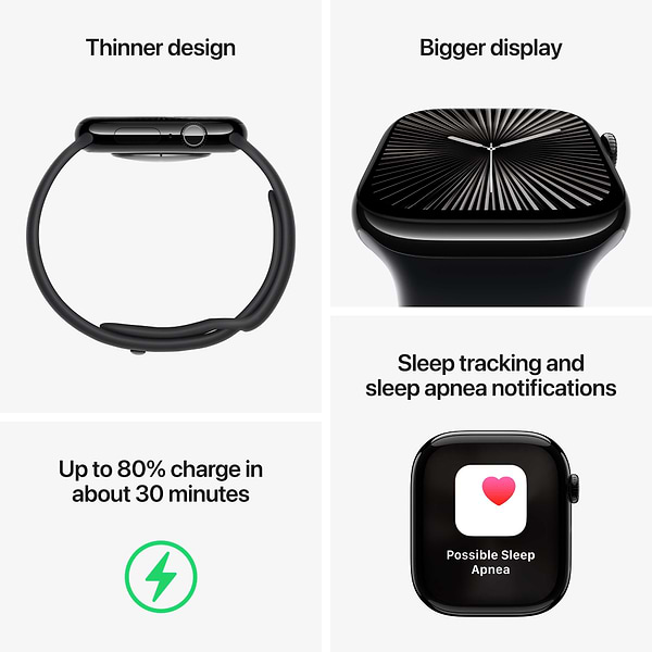Фото - Смарт-часы Apple Watch Series 10 GPS + eSIM 46mm Slate Titanium Case with Black Sport Band - S/M