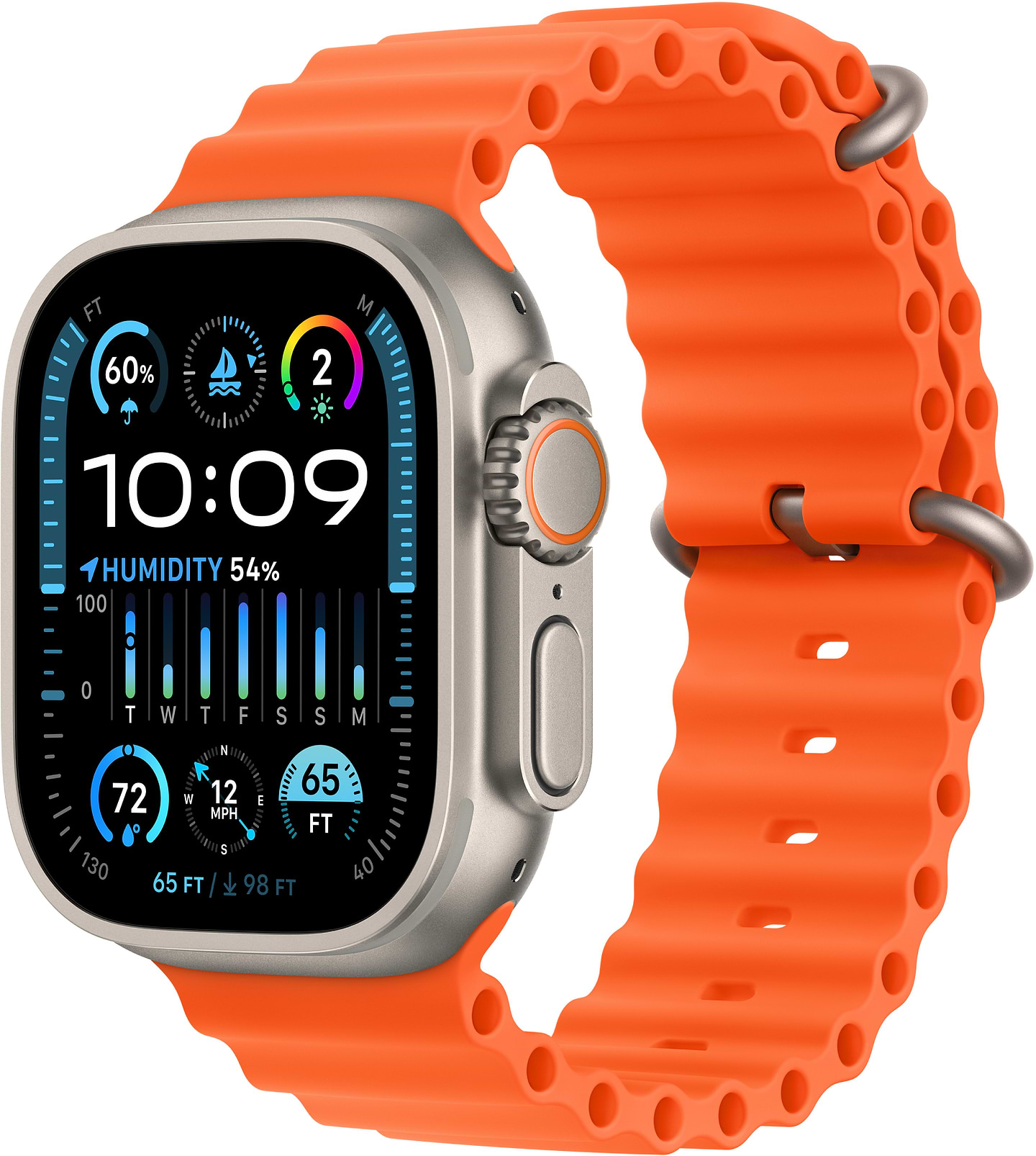 Смарт-часы Apple Watch Ultra 2 49 mm Natural Titanium Case with Ocean Band Orange (Восстановленный, Хорошее состояние)