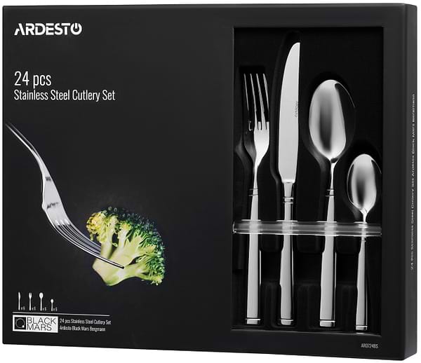 Фото - Набор столовых приборов Ardesto Black Mars Bordeaux 24 пр (AR0724BS)
