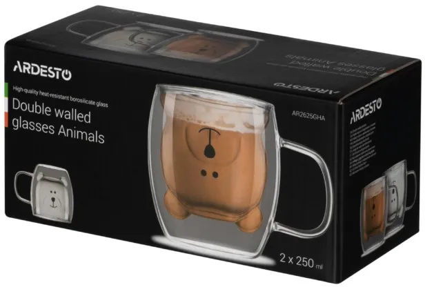 Фото - Набір чашок з подвійними стінками Ardesto Animals 250 мл 2 шт. (AR2625GHA)