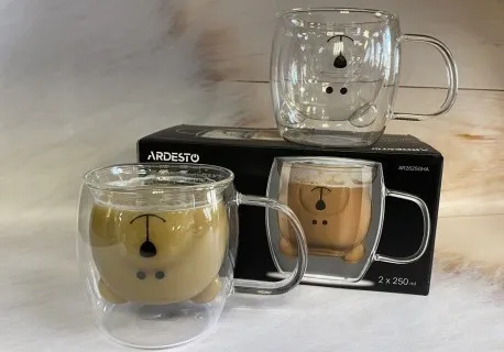 Фото - Набір чашок з подвійними стінками Ardesto Animals 250 мл 2 шт. (AR2625GHA)