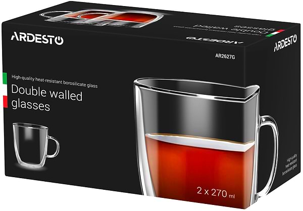 Фото - Набір чашок з подвійними стінками Ardesto 270 мл 2 шт. (AR2627G)