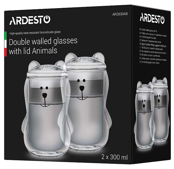 Фото - Набір чашок з подвійними стінками Ardesto Animals 300 мл 2 шт. (AR2630AB)