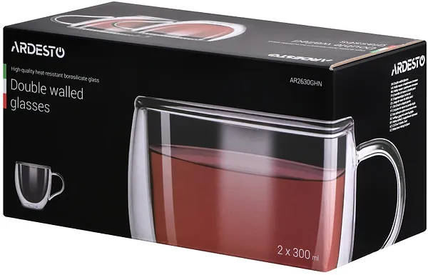 Фото - Набір чашок з подвійними стінками Ardesto 300 мл 2 шт. (AR2630GHN)