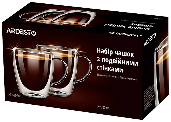 Фото - Уценка - Набор чашек с двойными стенками Ardesto 300 мл 2 шт. (AR2630GHP)