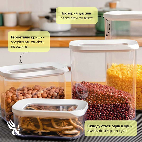 Фото - Набір ємностей для сипучих Ari&Ana на 5 шт. прямокутні із щільною кришкою (6126755803261)