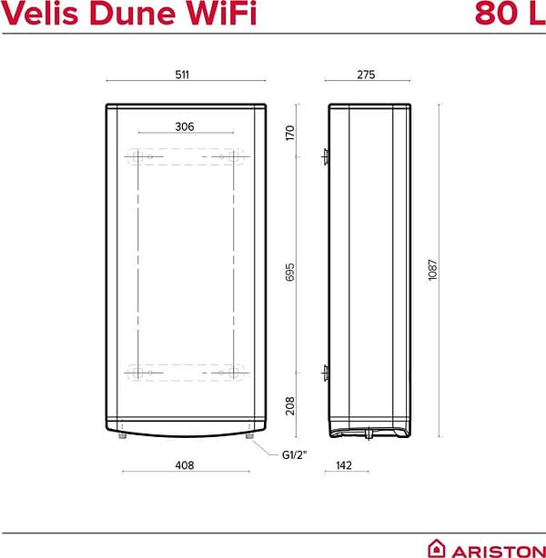 Фото - Водонагреватель Ariston VELIS DUNE WIFI 80 EU