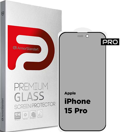 Захисне скло для смартфону Armorstandart Pro Anti-spy Matte for Apple iPhone 15 Pro Black (ARM73170) - Фото 1