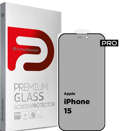 Защитное стекло для смартфона Armorstandart Pro Anti-spy Matte for Apple iPhone 15 Black (ARM73171) - Фото 1