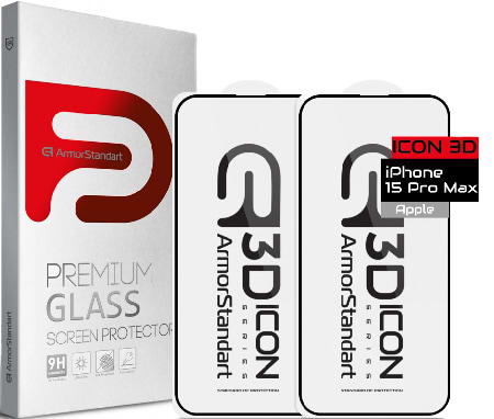 Фото - Захисне скло для смартфону Armorstandart Icon 3D for iPhone 15 Pro Max Black 2шт (ARM74271)