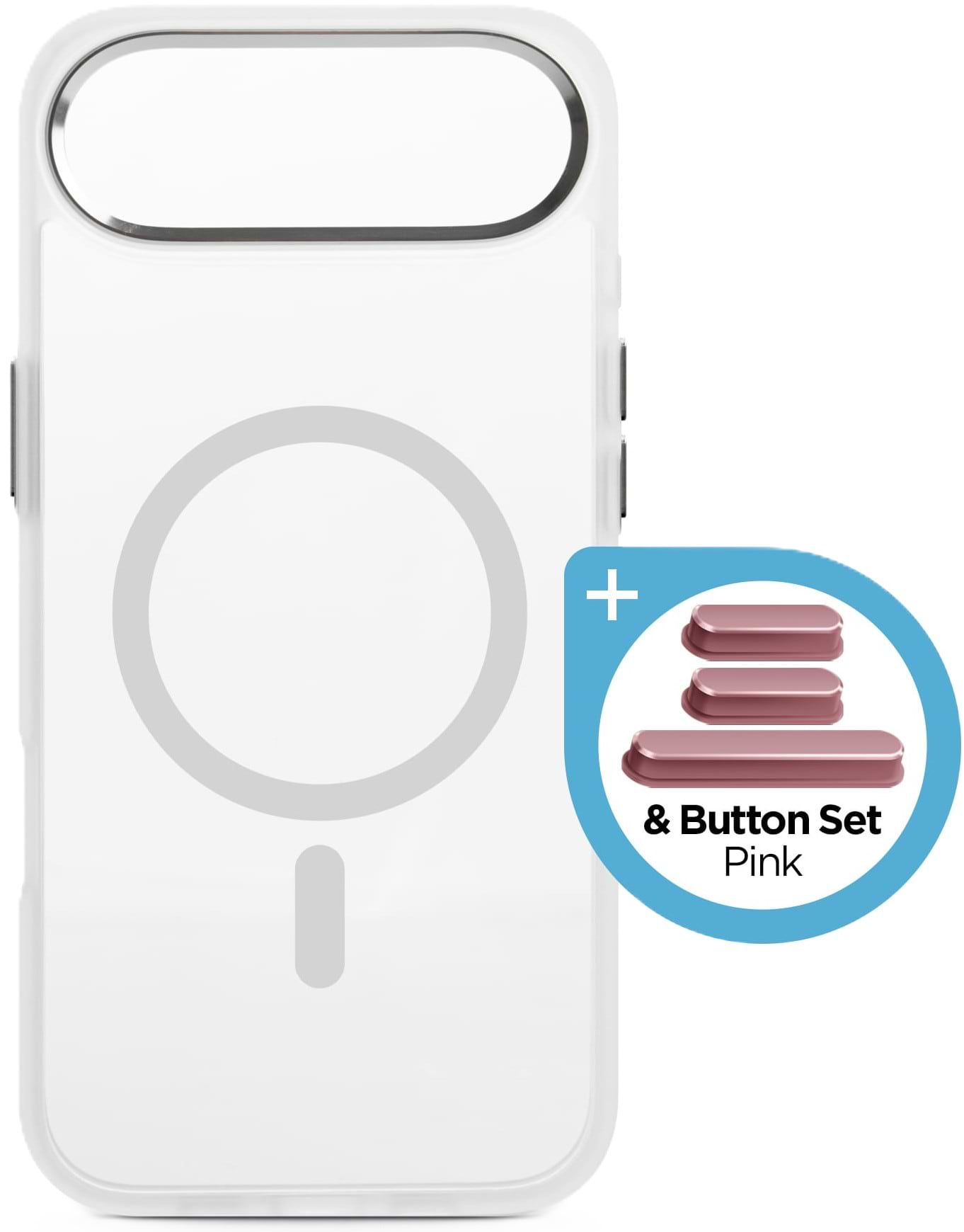 Чехол для смартфона Armorstandart Unit MagCase for Apple iPhone 17 Air Matte Clear Silver + Pink Button Set (ARM90584)